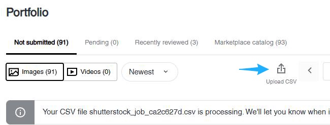 Shutterstock CSV Upload Button